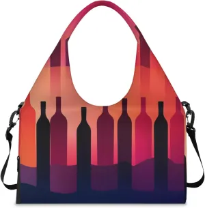 Gym Bag for Women Abstract Wine Bottle Duffel Bag with Shoe Compartment and Yoga Mat Holder Portable Weekender Bags Travel Tote Bags