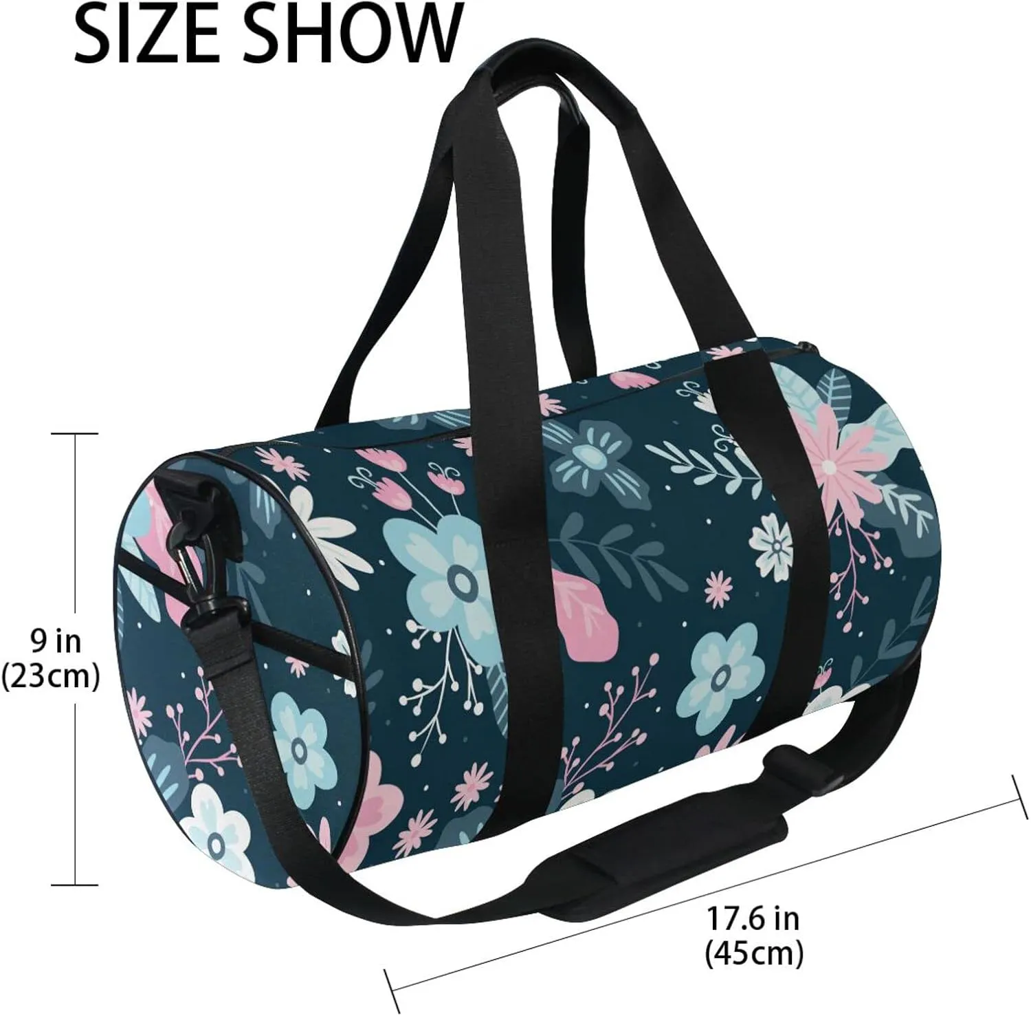 Gym Bag for Women and Men Small Duffel Bag for Sports Travel Weekender Overnight Vacation Beach Lightweight Carry on Bag for Boys Girls Floral Blue