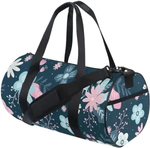 Gym Bag for Women and Men Small Duffel Bag for Sports Travel Weekender Overnight Vacation Beach Lightweight Carry on Bag for Boys Girls Floral Blue