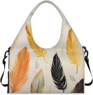 Gym Bag for Women Beautiful Feather Duffel Bag with Shoe Compartment and Yoga Mat Holder Portable Weekender Bags Travel Tote Bags