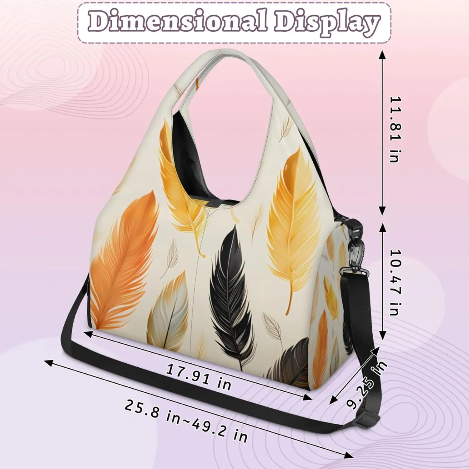 Gym Bag for Women Beautiful Feather Duffel Bag with Shoe Compartment and Yoga Mat Holder Portable Weekender Bags Travel Tote Bags