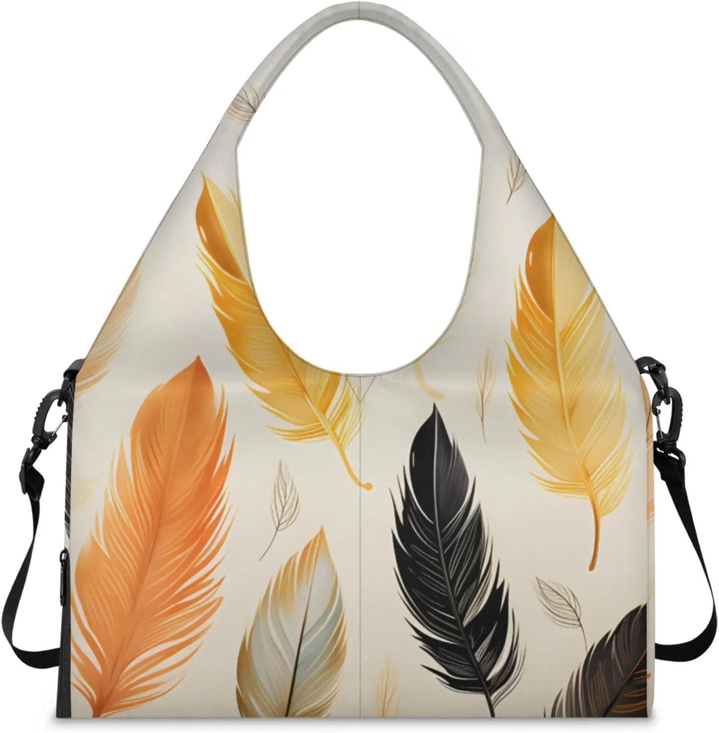 Gym Bag for Women Beautiful Feather Duffel Bag with Shoe Compartment and Yoga Mat Holder Portable Weekender Bags Travel Tote Bags
