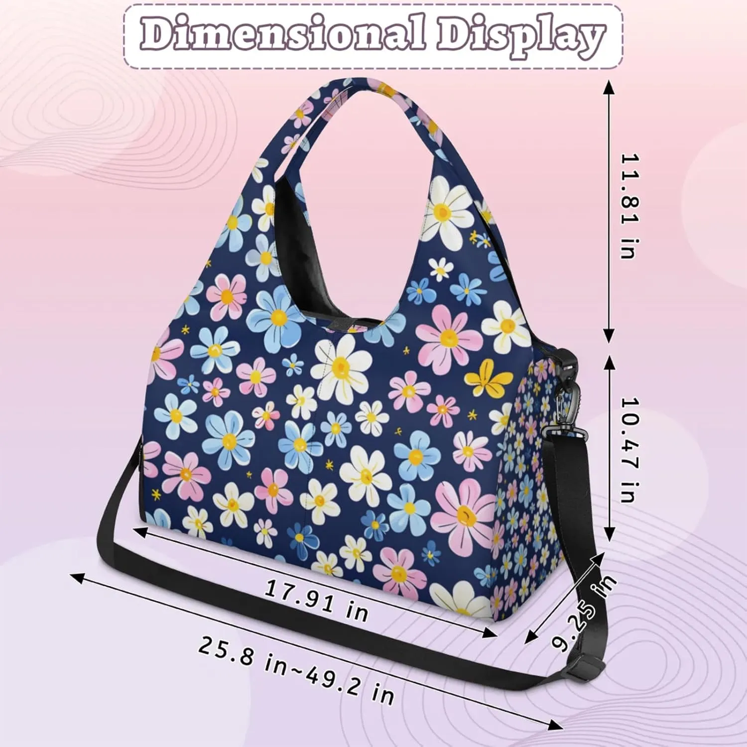 Gym Bag for Women Beautiful Floral Duffel Bag with Shoe Compartment and Yoga Mat Holder Portable Weekender Bags Travel Tote Bags