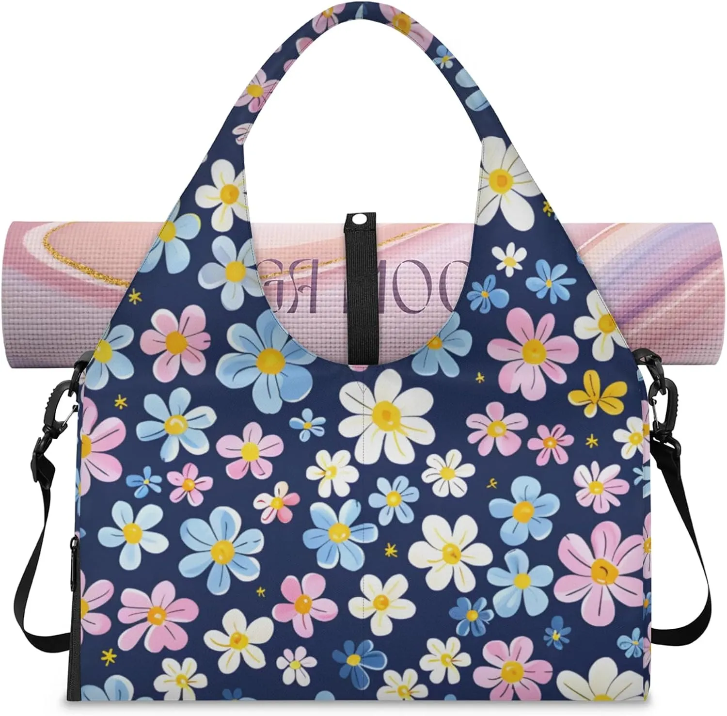 Gym Bag for Women Beautiful Floral Duffel Bag with Shoe Compartment and Yoga Mat Holder Portable Weekender Bags Travel Tote Bags