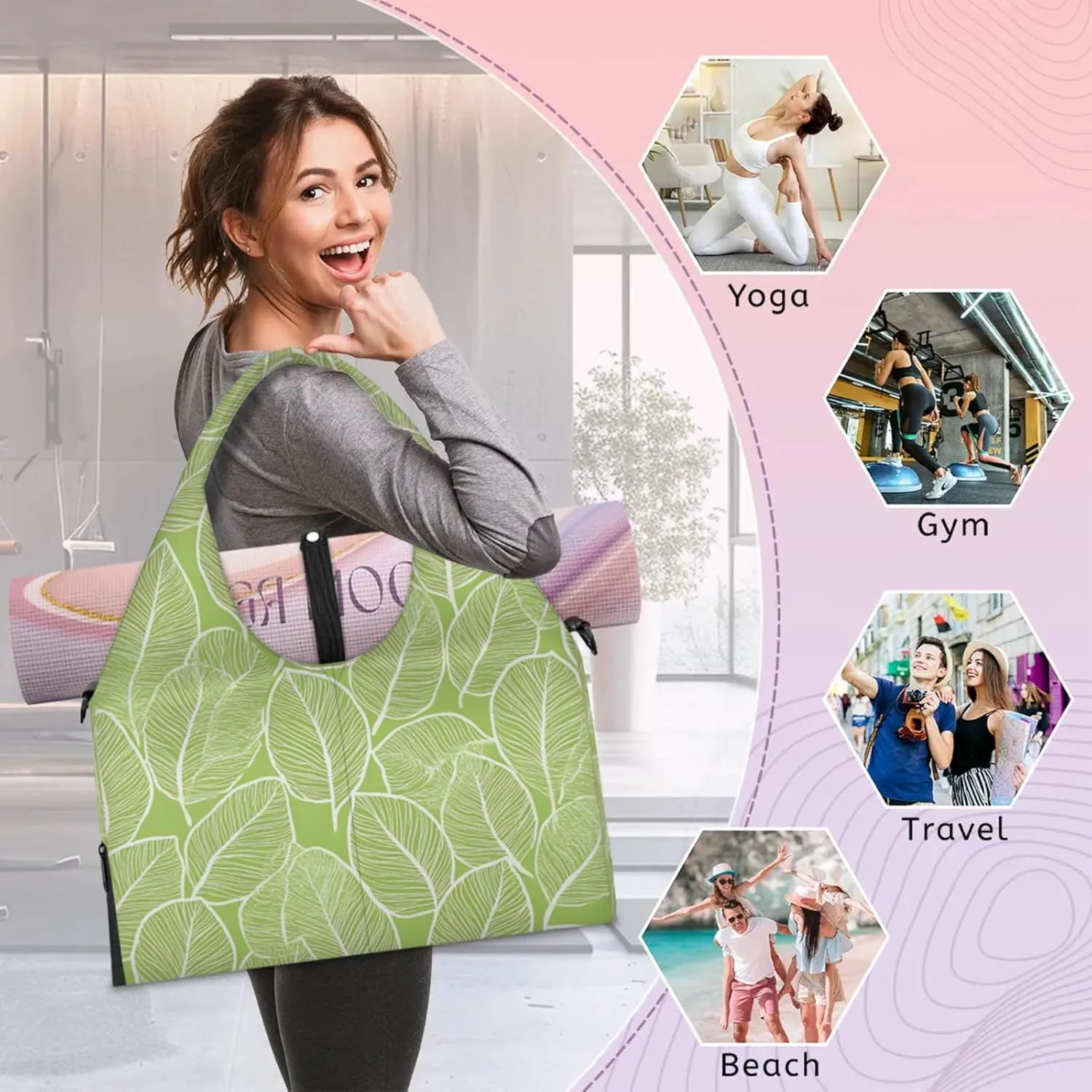 Gym Bag for Women Beautiful Leaf Veins Duffel Bag with Shoe Compartment and Yoga Mat Holder Portable Weekender Bags Travel Tote Bags