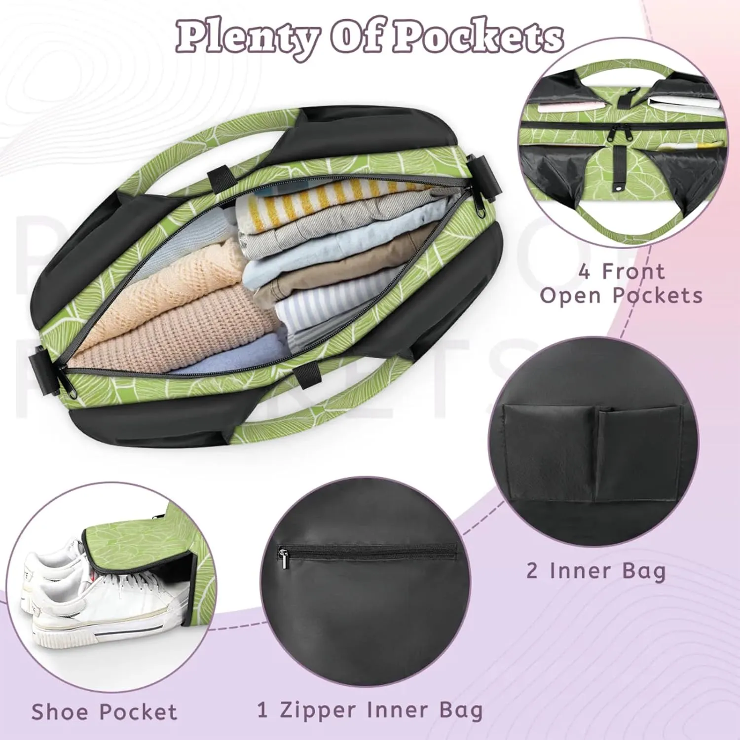 Gym Bag for Women Beautiful Leaf Veins Duffel Bag with Shoe Compartment and Yoga Mat Holder Portable Weekender Bags Travel Tote Bags