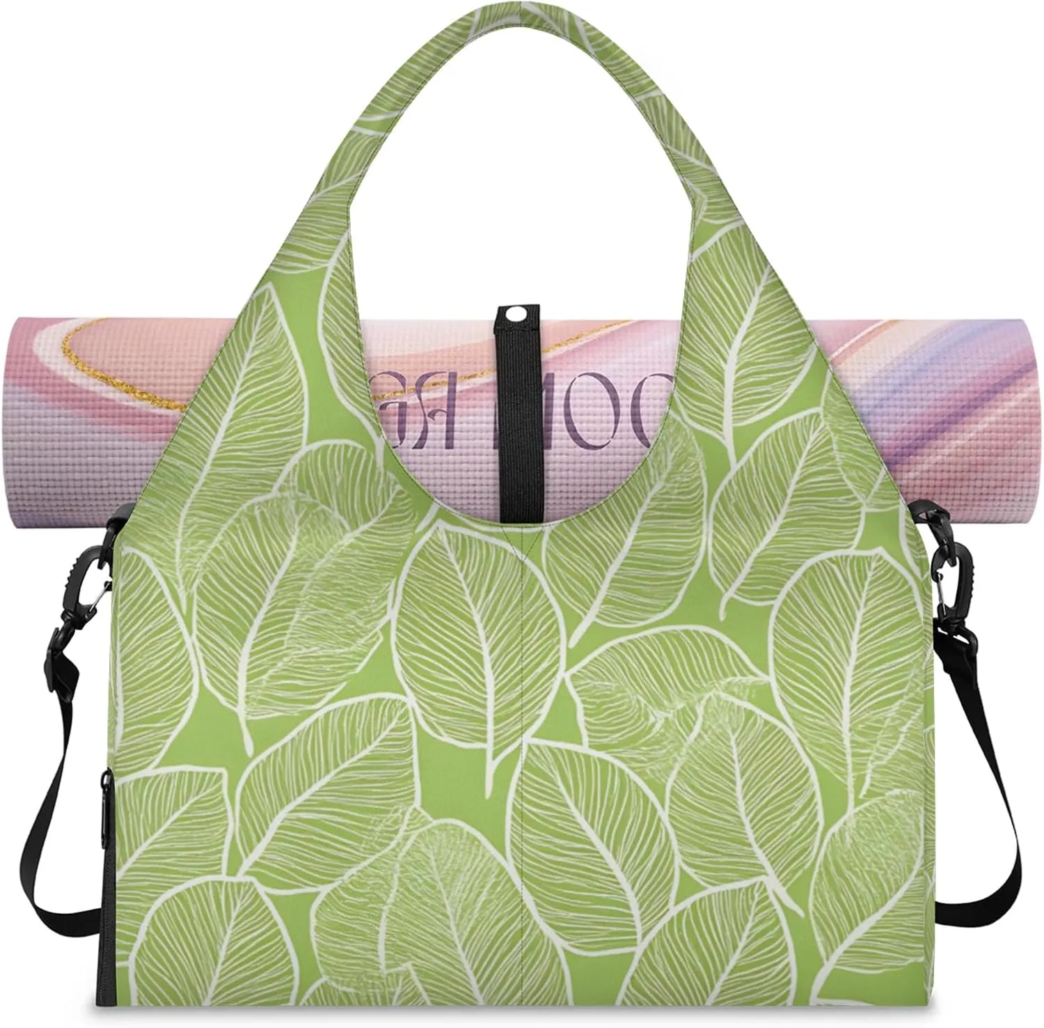 Gym Bag for Women Beautiful Leaf Veins Duffel Bag with Shoe Compartment and Yoga Mat Holder Portable Weekender Bags Travel Tote Bags