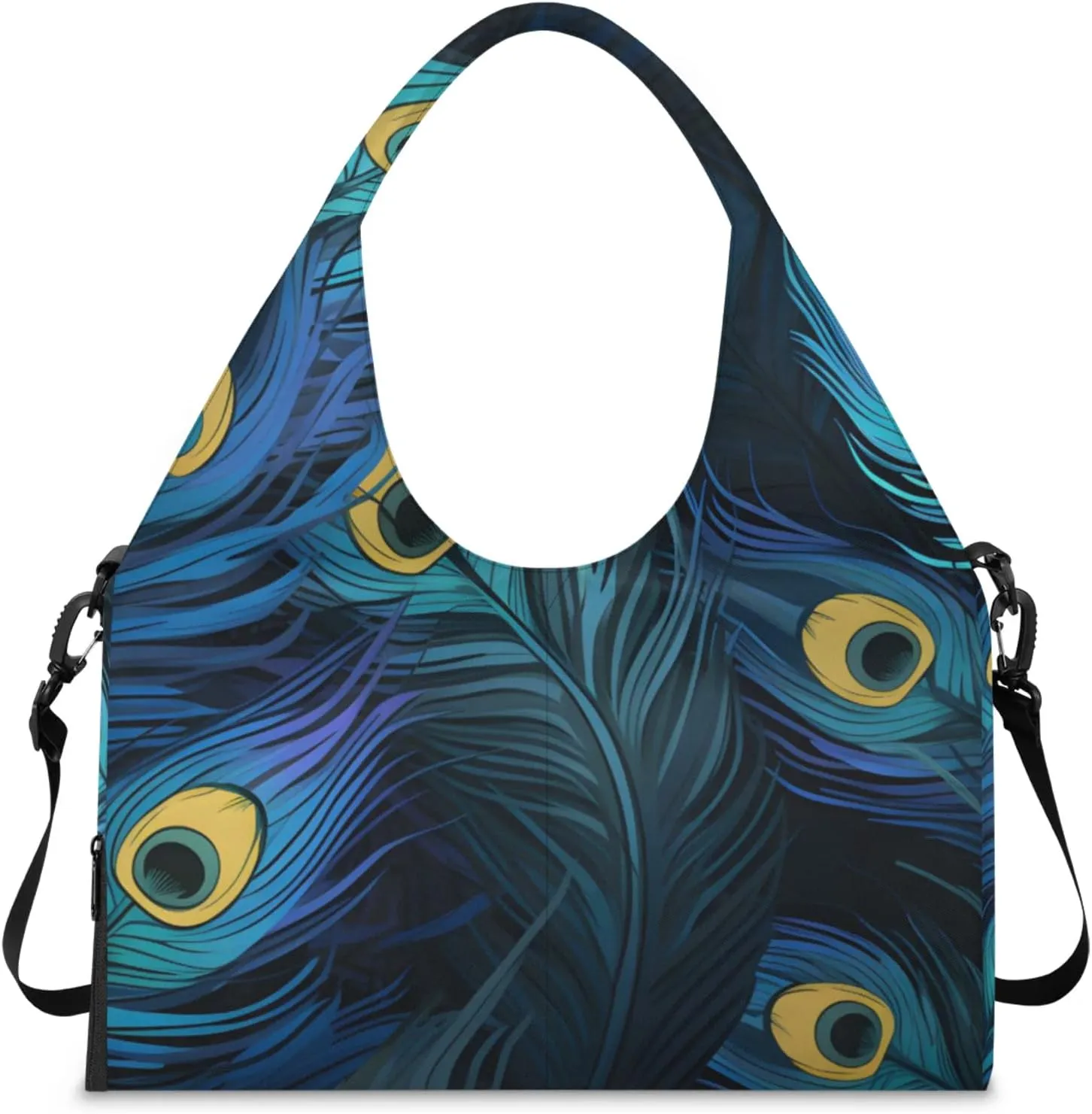 Gym Bag for Women Beautiful Peacock Feathers Duffel Bag with Shoe Compartment and Yoga Mat Holder Portable Weekender Bags Travel Tote Bags