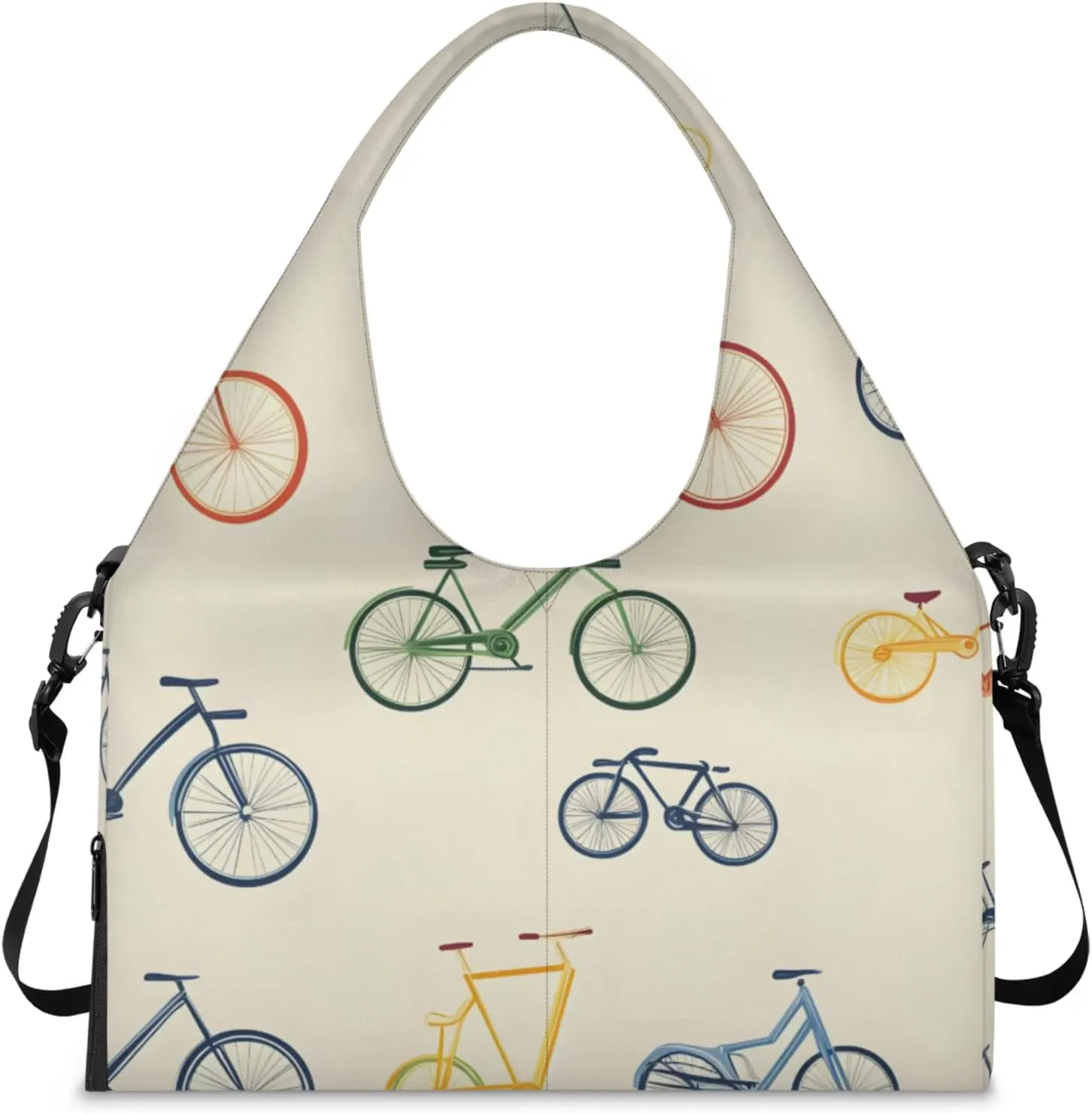 Gym Bag for Women Bikes Print Duffel Bag with Shoe Compartment and Yoga Mat Holder Portable Weekender Bags Travel Tote Bags