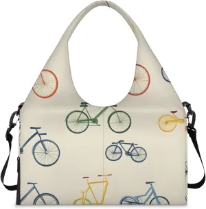 Gym Bag for Women Bikes Print Duffel Bag with Shoe Compartment and Yoga Mat Holder Portable Weekender Bags Travel Tote Bags
