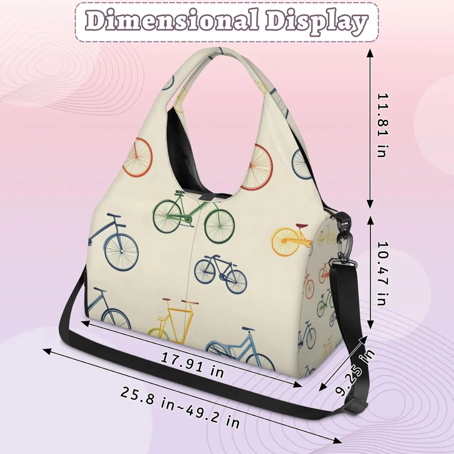 Gym Bag for Women Bikes Print Duffel Bag with Shoe Compartment and Yoga Mat Holder Portable Weekender Bags Travel Tote Bags