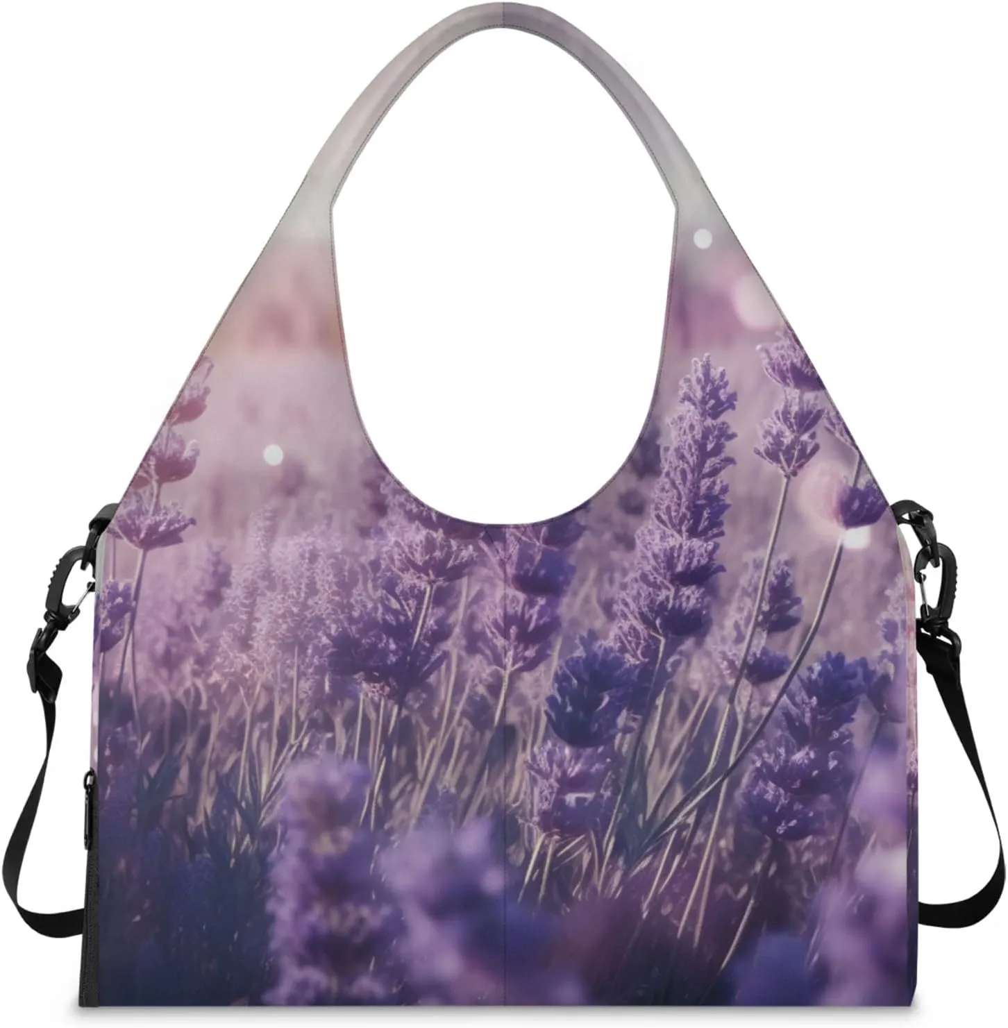 Gym Bag for Women Bloom Flowers Lavender Duffel Bag with Shoe Compartment and Yoga Mat Holder Portable Weekender Bags Travel Tote Bags