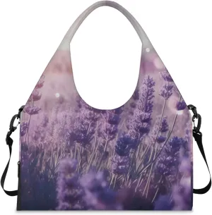 Gym Bag for Women Bloom Flowers Lavender Duffel Bag with Shoe Compartment and Yoga Mat Holder Portable Weekender Bags Travel Tote Bags