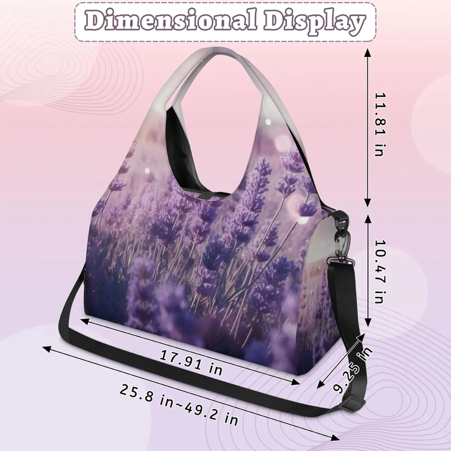 Gym Bag for Women Bloom Flowers Lavender Duffel Bag with Shoe Compartment and Yoga Mat Holder Portable Weekender Bags Travel Tote Bags