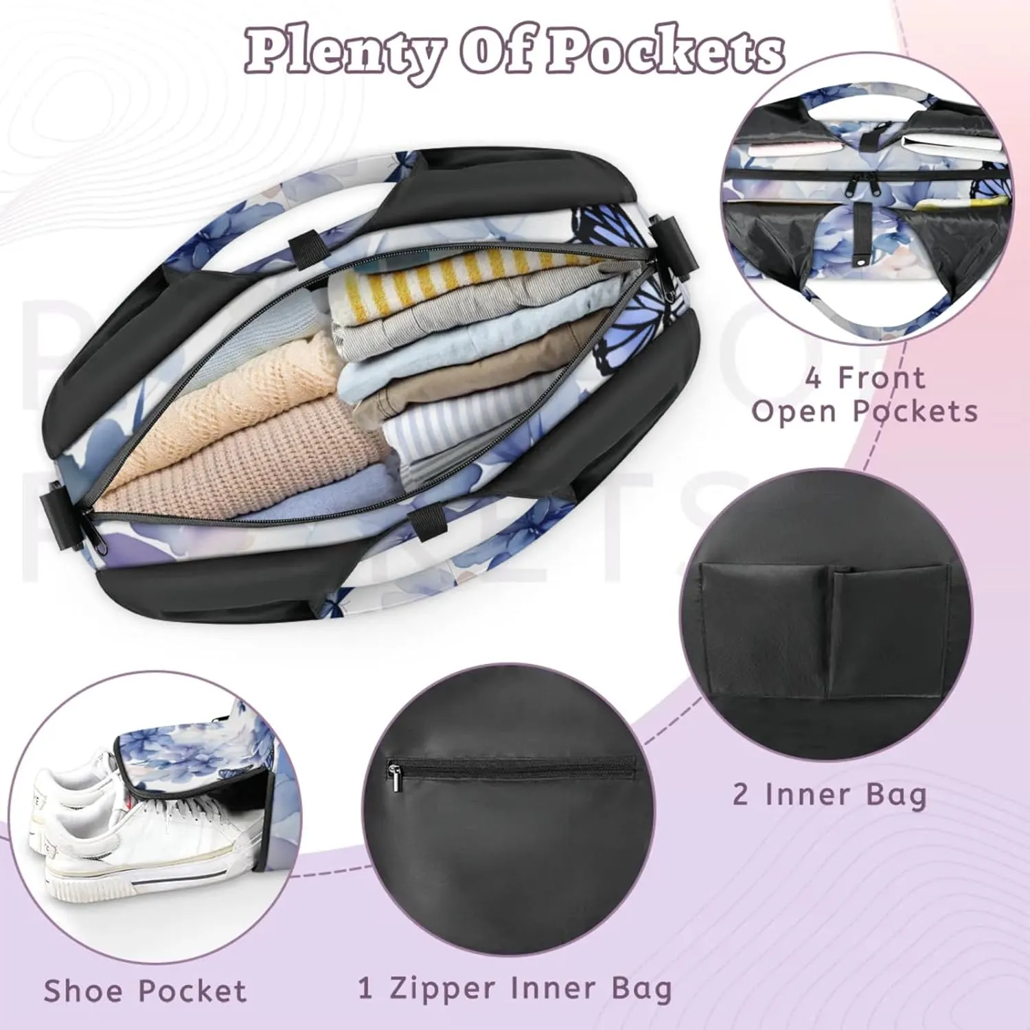 Gym Bag for Women Bloom Hydrangea Flowers Duffel Bag with Shoe Compartment and Yoga Mat Holder Portable Weekender Bags Travel Tote Bags