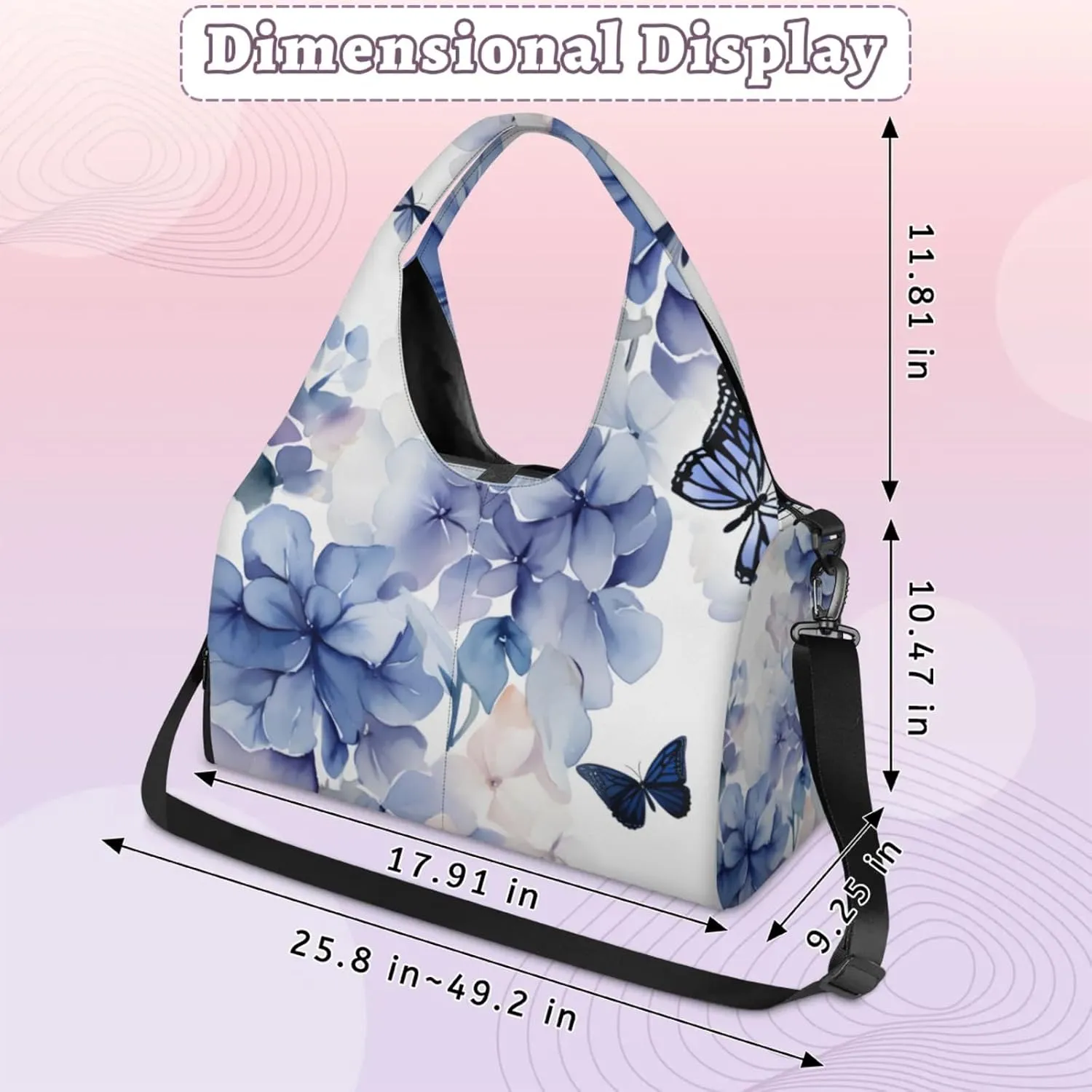 Gym Bag for Women Bloom Hydrangea Flowers Duffel Bag with Shoe Compartment and Yoga Mat Holder Portable Weekender Bags Travel Tote Bags