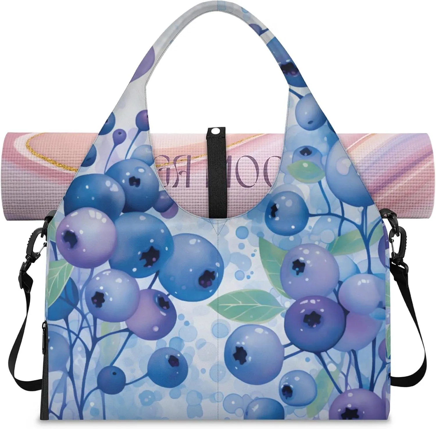 Gym Bag for Women Blueberries Duffel Bag with Shoe Compartment and Yoga Mat Holder Portable Weekender Bags Travel Tote Bags