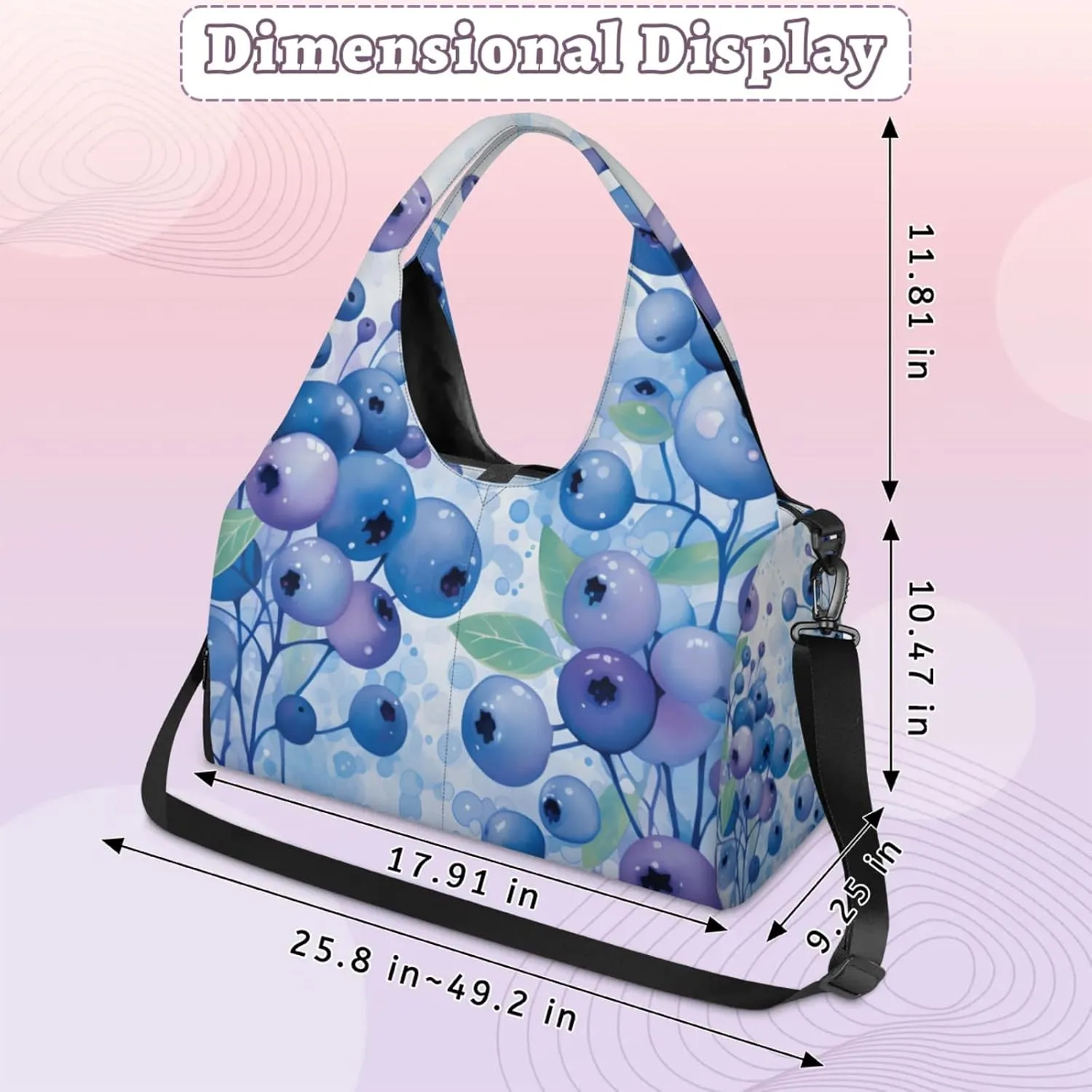Gym Bag for Women Blueberries Duffel Bag with Shoe Compartment and Yoga Mat Holder Portable Weekender Bags Travel Tote Bags