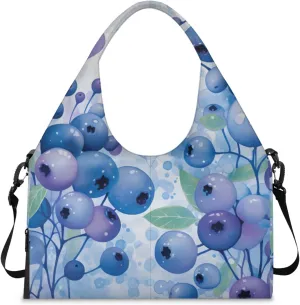 Gym Bag for Women Blueberries Duffel Bag with Shoe Compartment and Yoga Mat Holder Portable Weekender Bags Travel Tote Bags