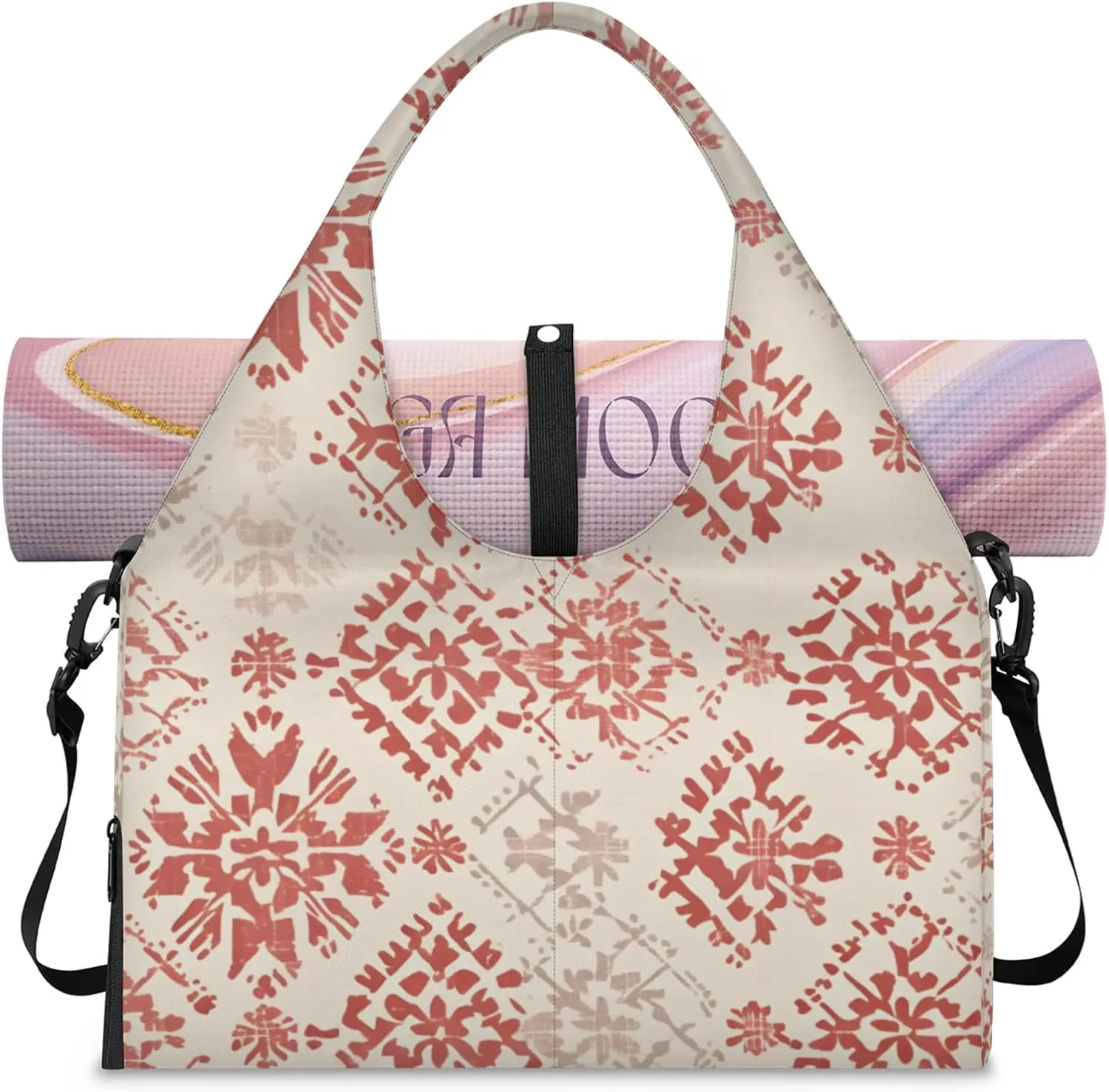 Gym Bag for Women Boho Duffel Bag with Shoe Compartment and Yoga Mat Holder Portable Weekender Bags Travel Tote Bags