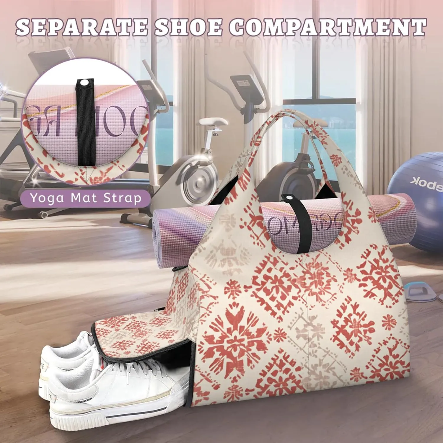 Gym Bag for Women Boho Duffel Bag with Shoe Compartment and Yoga Mat Holder Portable Weekender Bags Travel Tote Bags