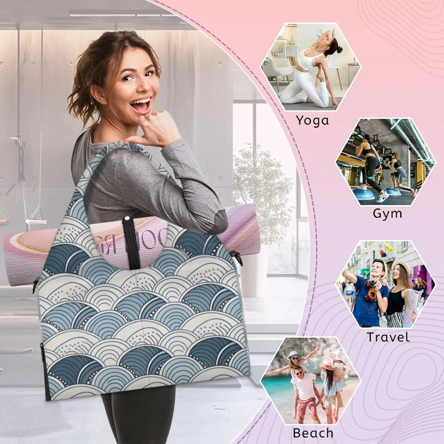 Gym Bag for Women Boho Print Duffel Bag with Shoe Compartment and Yoga Mat Holder Portable Weekender Bags Travel Tote Bags