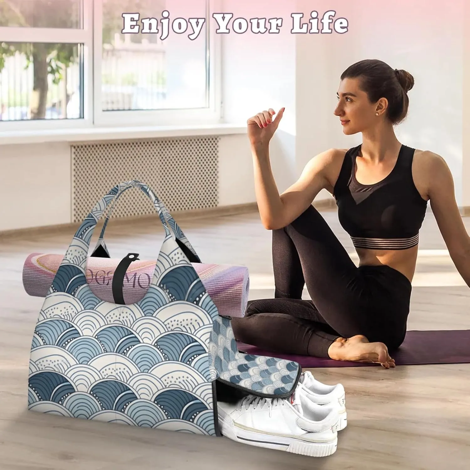Gym Bag for Women Boho Print Duffel Bag with Shoe Compartment and Yoga Mat Holder Portable Weekender Bags Travel Tote Bags
