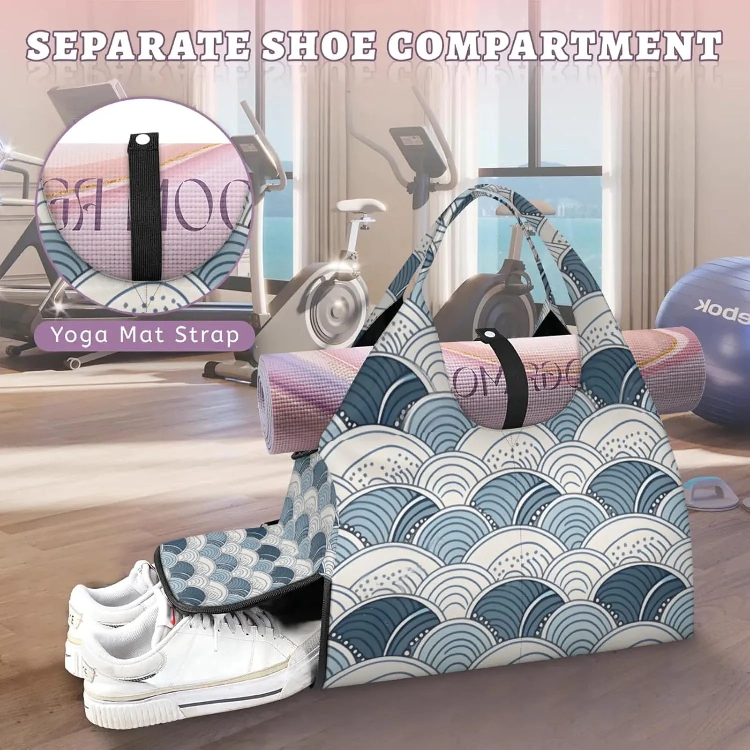 Gym Bag for Women Boho Print Duffel Bag with Shoe Compartment and Yoga Mat Holder Portable Weekender Bags Travel Tote Bags