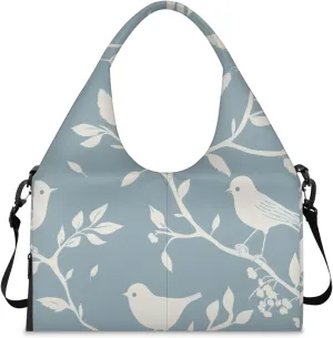 Gym Bag for Women Branches Birds Duffel Bag with Shoe Compartment and Yoga Mat Holder Portable Weekender Bags Travel Tote Bags