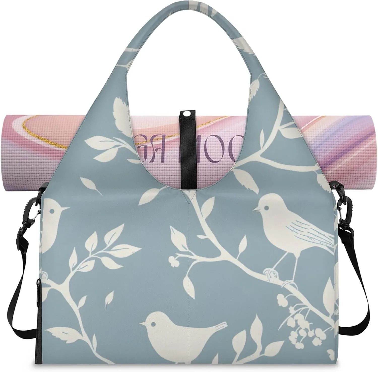 Gym Bag for Women Branches Birds Duffel Bag with Shoe Compartment and Yoga Mat Holder Portable Weekender Bags Travel Tote Bags