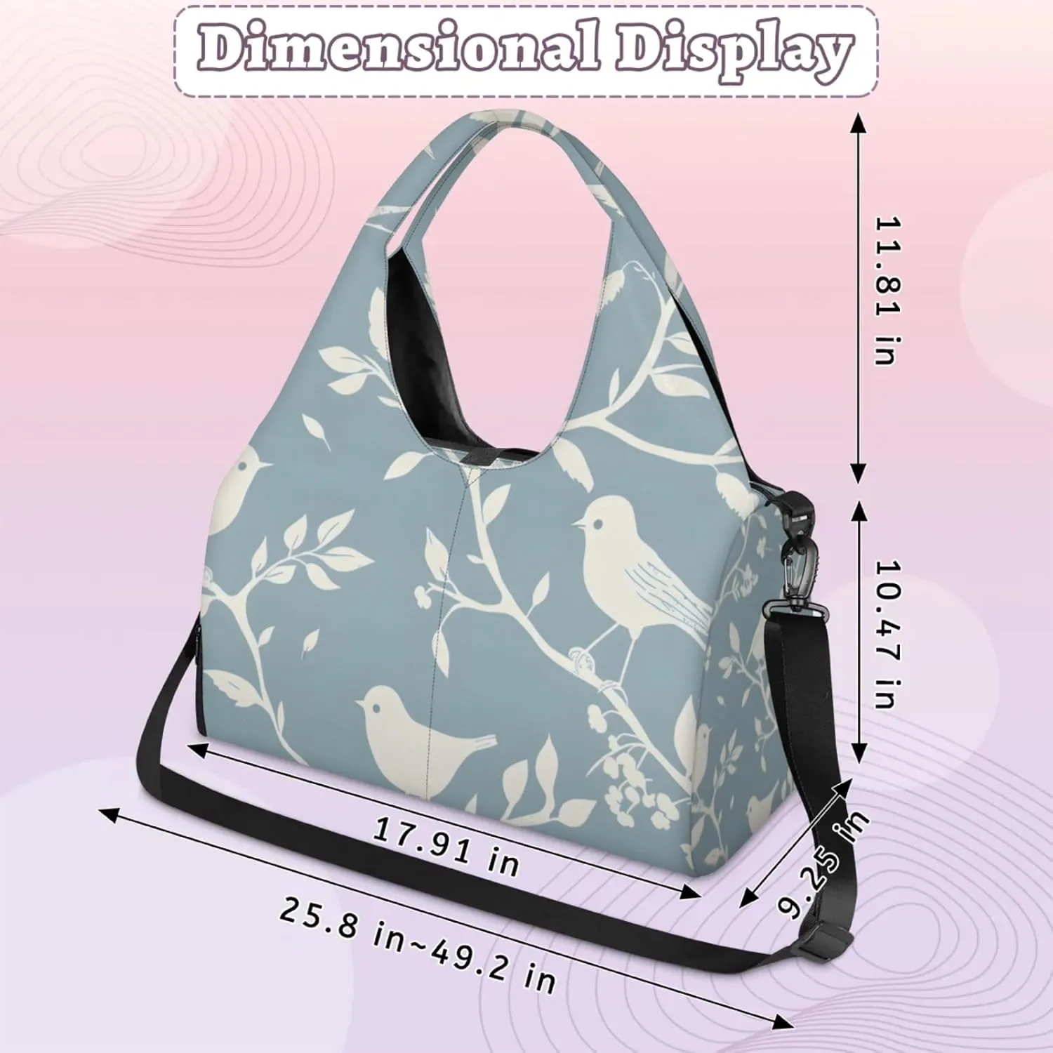Gym Bag for Women Branches Birds Duffel Bag with Shoe Compartment and Yoga Mat Holder Portable Weekender Bags Travel Tote Bags
