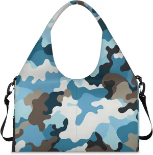 Gym Bag for Women Camo Print Duffel Bag with Shoe Compartment and Yoga Mat Holder Portable Weekender Bags Travel Tote Bags