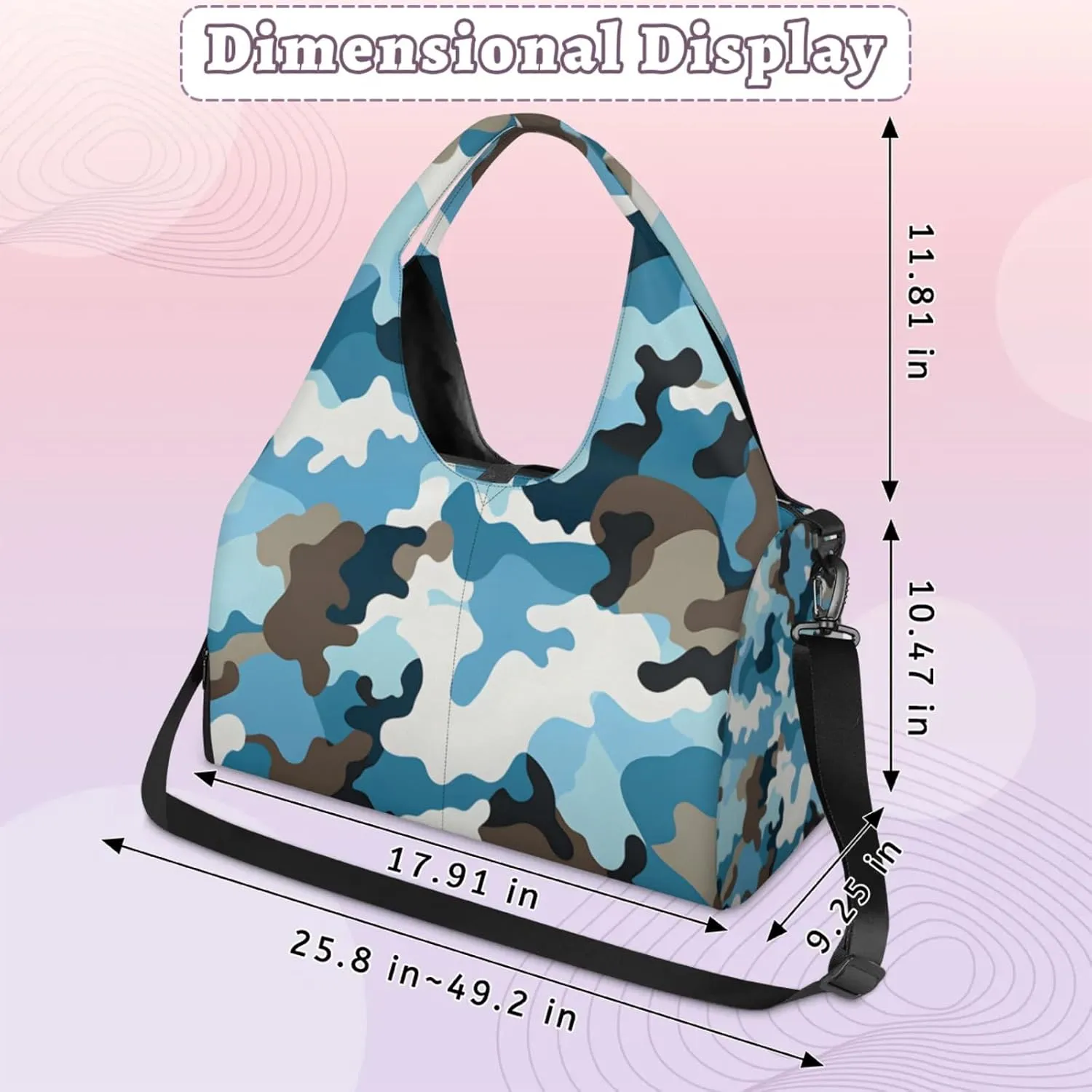 Gym Bag for Women Camo Print Duffel Bag with Shoe Compartment and Yoga Mat Holder Portable Weekender Bags Travel Tote Bags