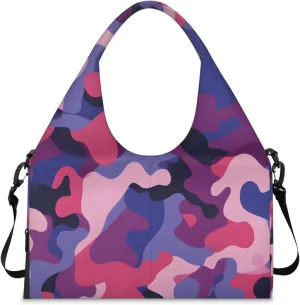 Gym Bag for Women Camouflage Pattern Duffel Bag with Shoe Compartment and Yoga Mat Holder Portable Weekender Bags Travel Tote Bags