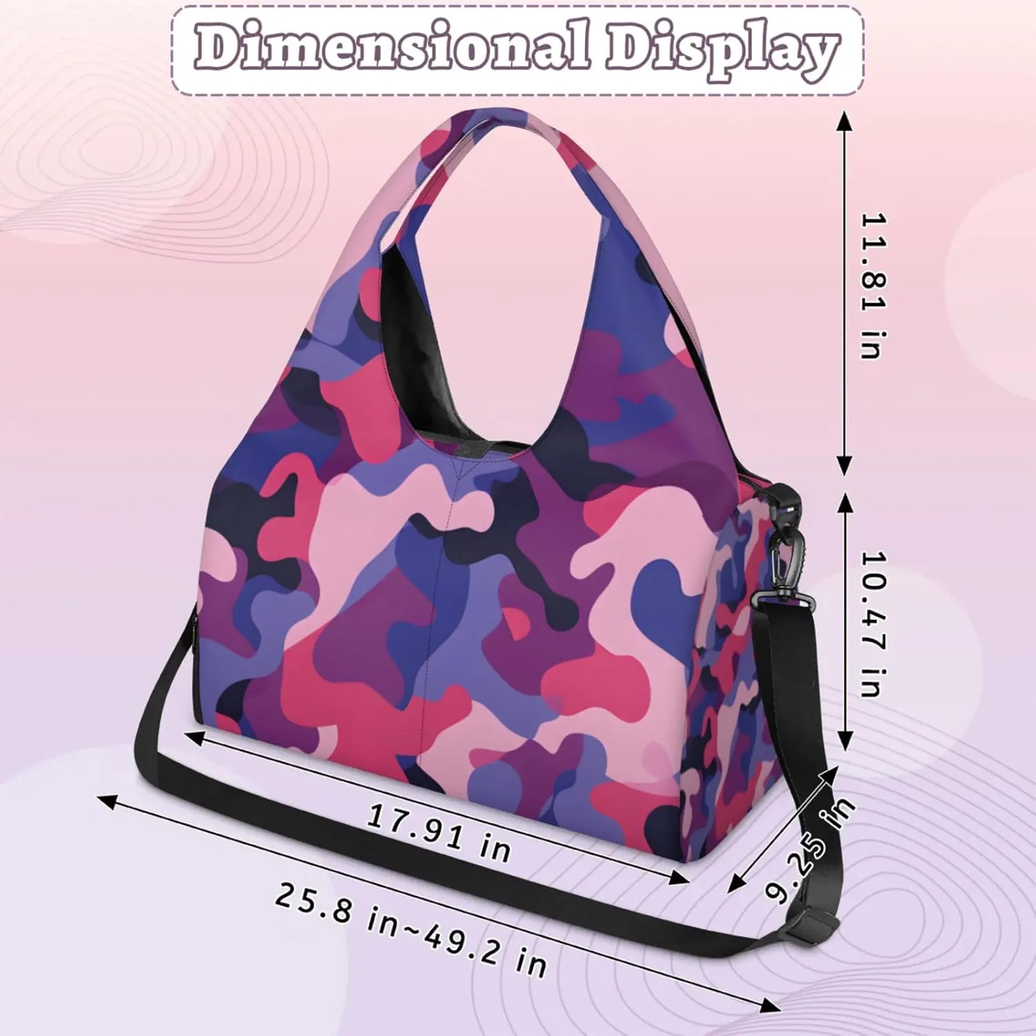 Gym Bag for Women Camouflage Pattern Duffel Bag with Shoe Compartment and Yoga Mat Holder Portable Weekender Bags Travel Tote Bags