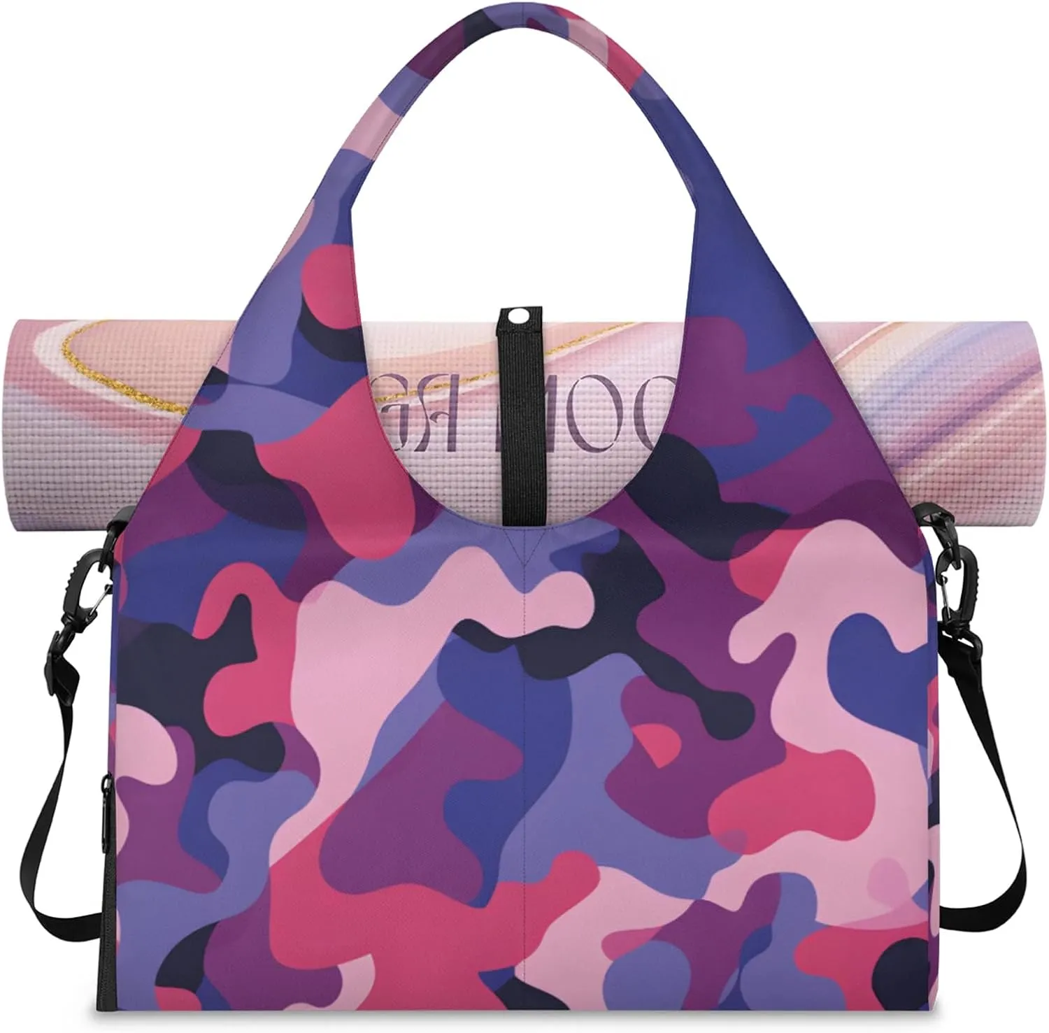 Gym Bag for Women Camouflage Pattern Duffel Bag with Shoe Compartment and Yoga Mat Holder Portable Weekender Bags Travel Tote Bags