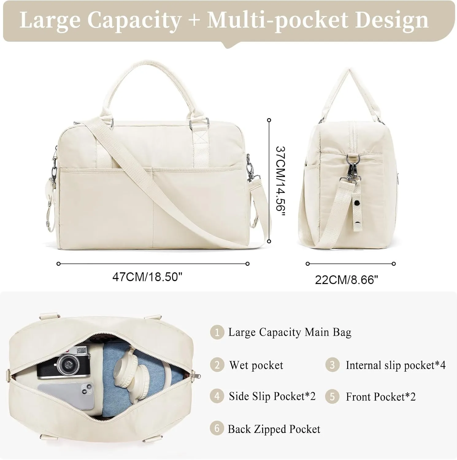 Gym Bag for Women, Carry on Weekender Overnight Bag, Travel Duffel Bags with Trolley Sleeve, Personal Item Travel Bag Tote Bag Workout Dance Bag