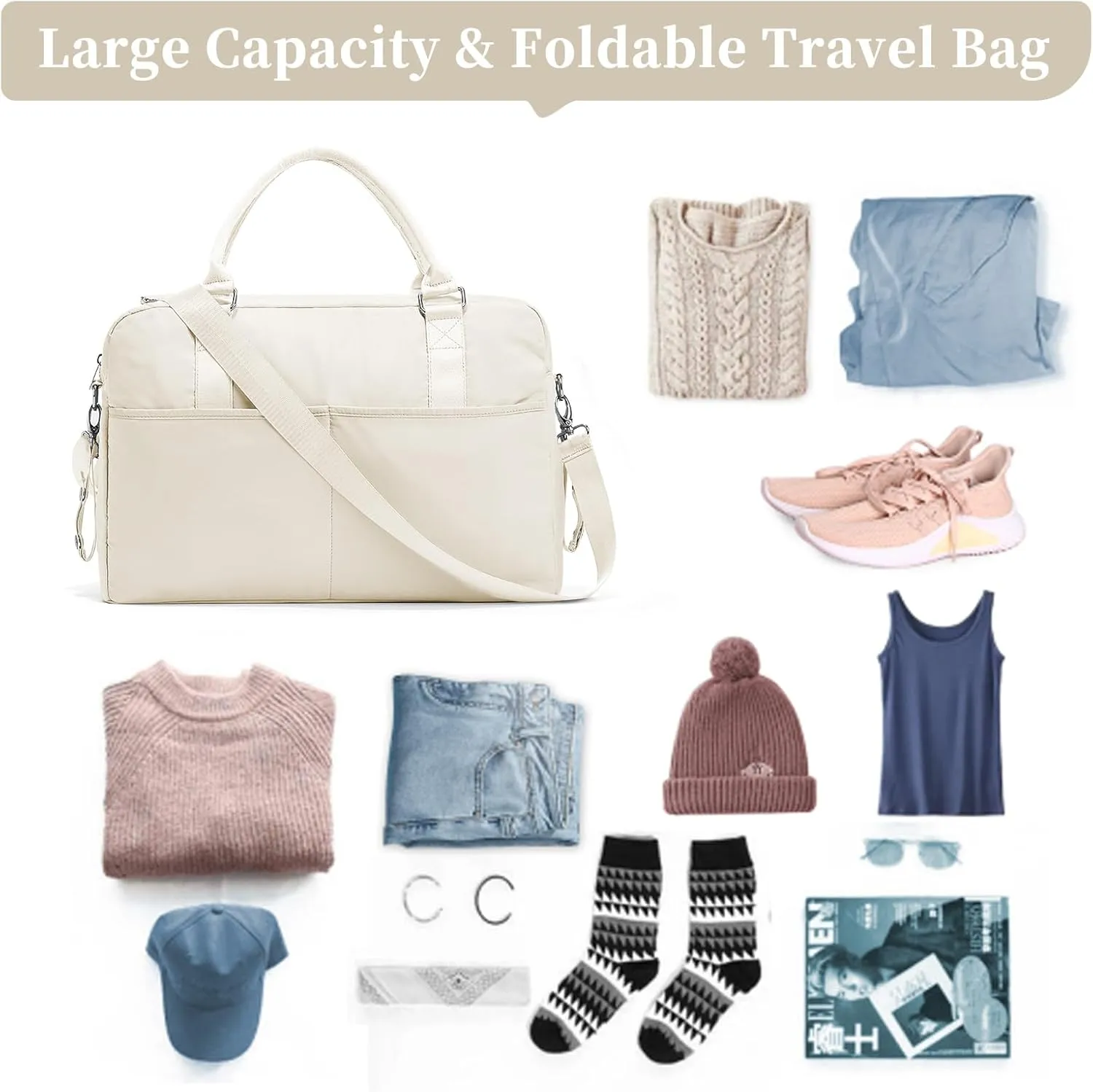 Gym Bag for Women, Carry on Weekender Overnight Bag, Travel Duffel Bags with Trolley Sleeve, Personal Item Travel Bag Tote Bag Workout Dance Bag