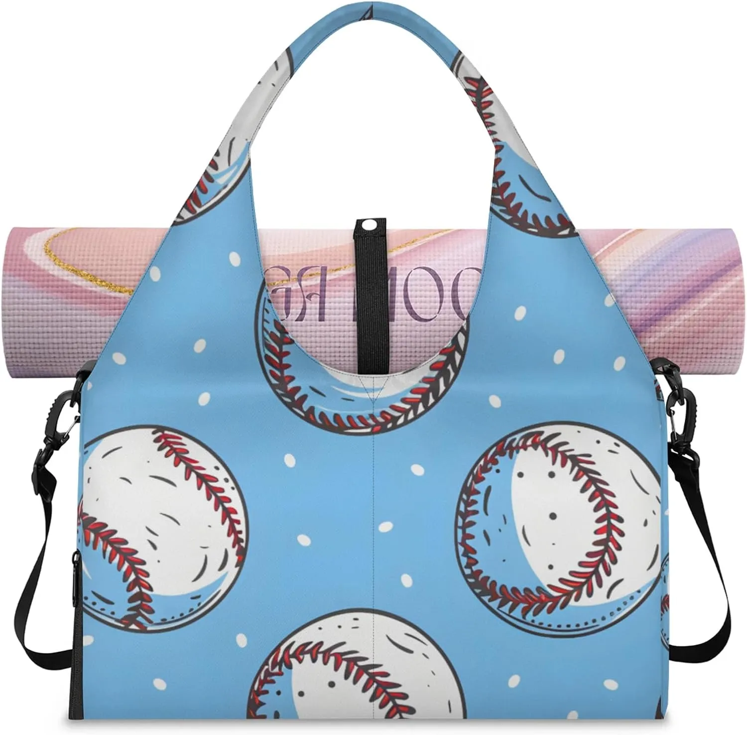 Gym Bag for Women Cartoon Baseball Duffel Bag with Shoe Compartment and Yoga Mat Holder Portable Weekender Bags Travel Tote Bags