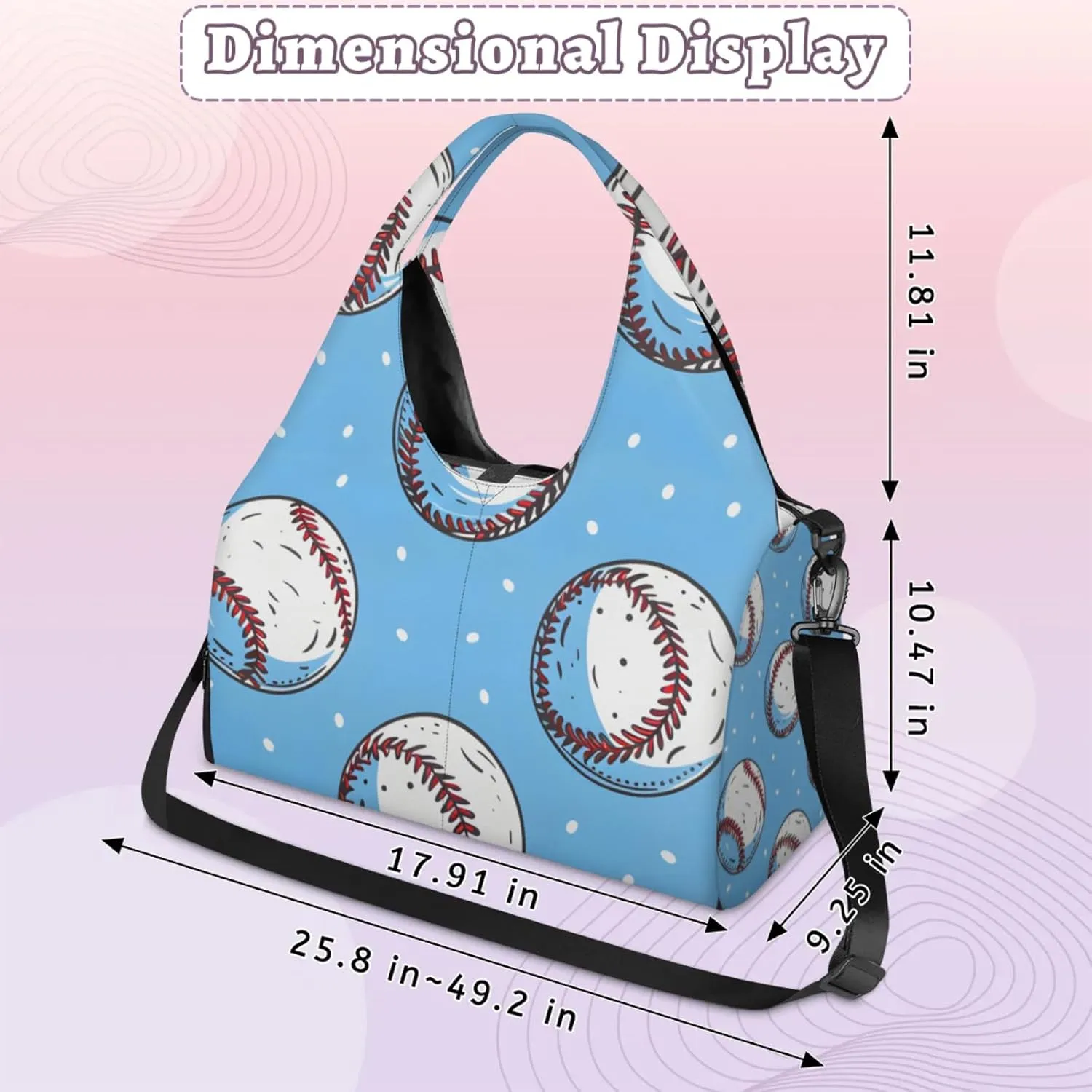 Gym Bag for Women Cartoon Baseball Duffel Bag with Shoe Compartment and Yoga Mat Holder Portable Weekender Bags Travel Tote Bags