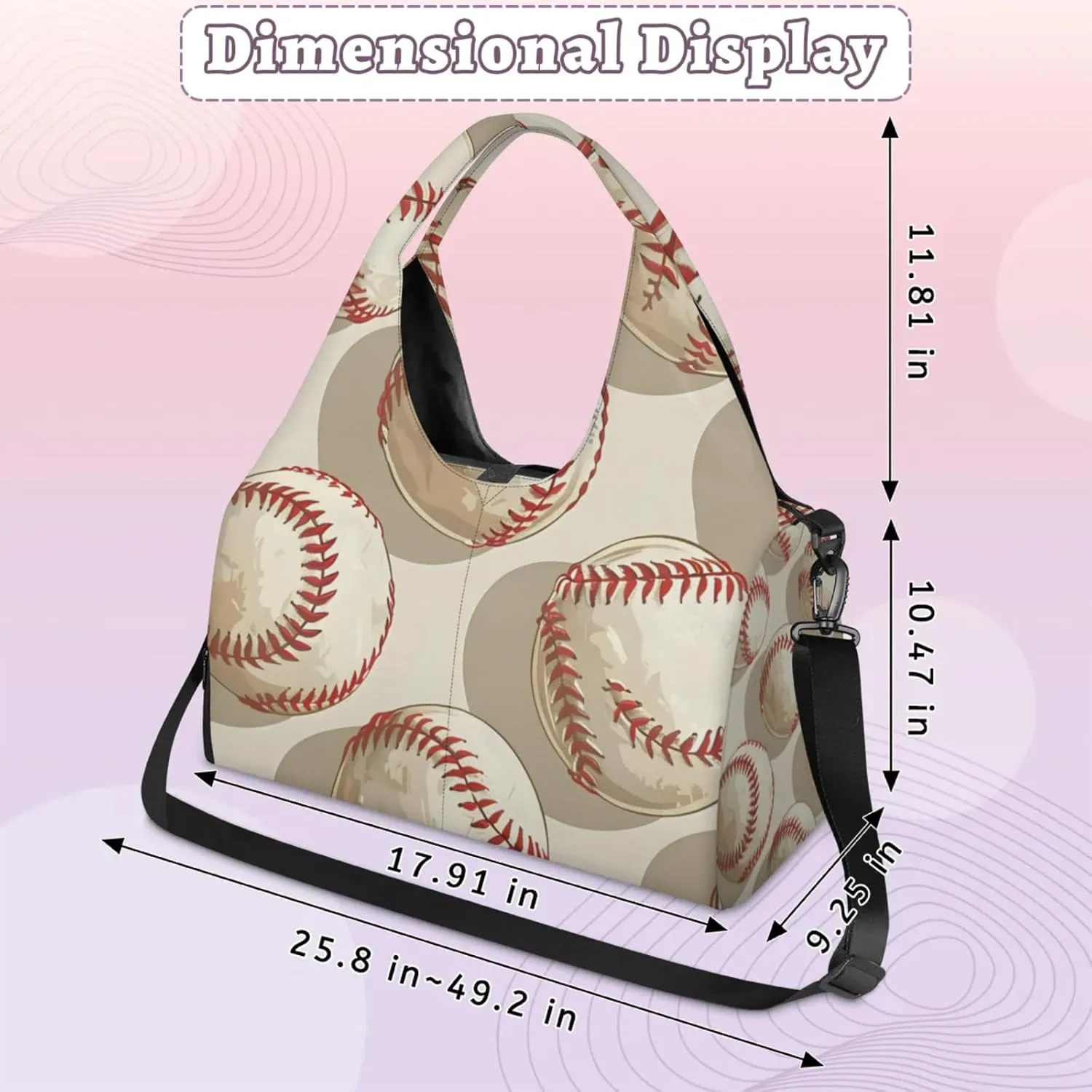 Gym Bag for Women Cartoon Baseballs Duffel Bag with Shoe Compartment and Yoga Mat Holder Portable Weekender Bags Travel Tote Bags