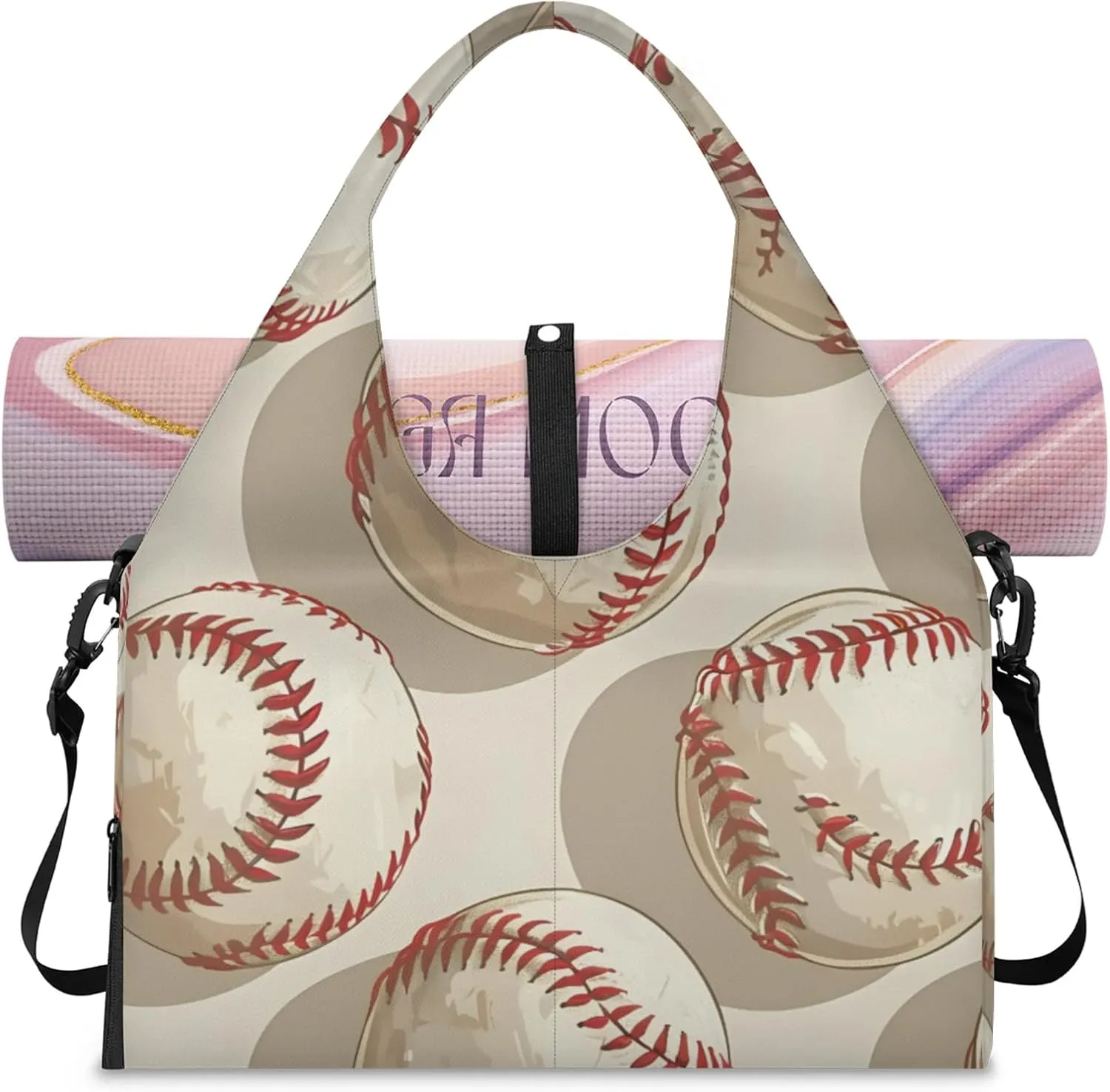 Gym Bag for Women Cartoon Baseballs Duffel Bag with Shoe Compartment and Yoga Mat Holder Portable Weekender Bags Travel Tote Bags