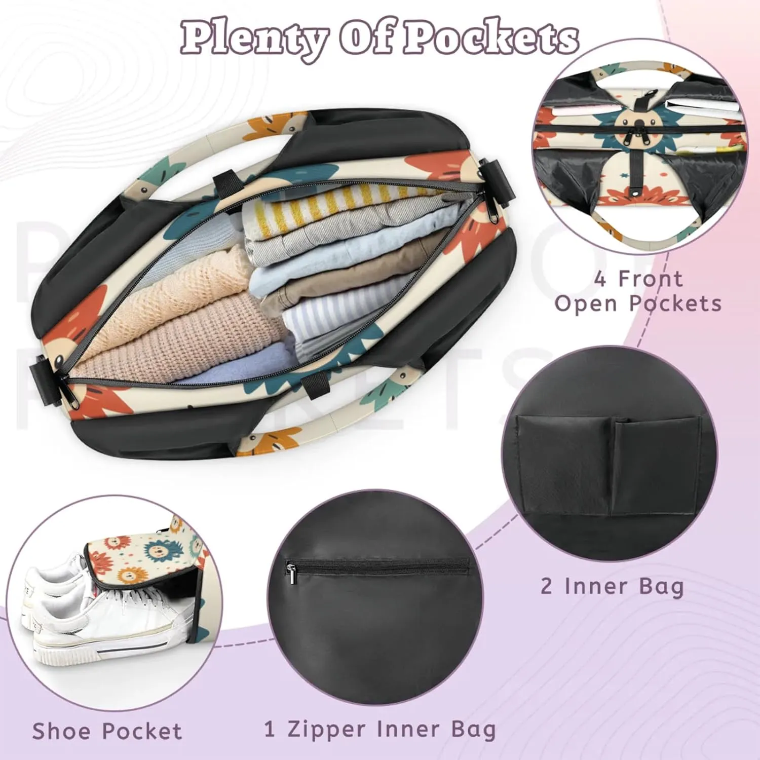 Gym Bag for Women Cartoon Hedgehog Duffel Bag with Shoe Compartment and Yoga Mat Holder Portable Weekender Bags Travel Tote Bags