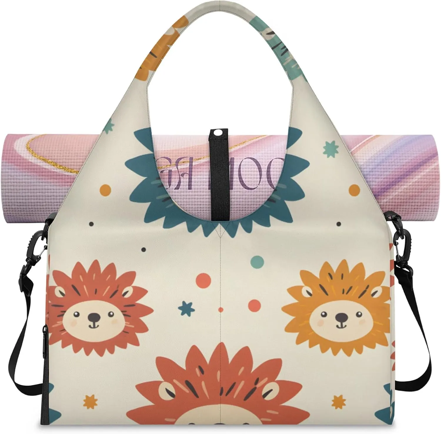 Gym Bag for Women Cartoon Hedgehog Duffel Bag with Shoe Compartment and Yoga Mat Holder Portable Weekender Bags Travel Tote Bags