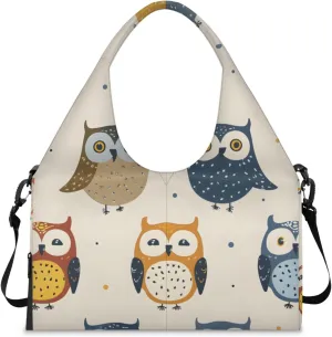 Gym Bag for Women Cartoon Owls Duffel Bag with Shoe Compartment and Yoga Mat Holder Portable Weekender Bags Travel Tote Bags