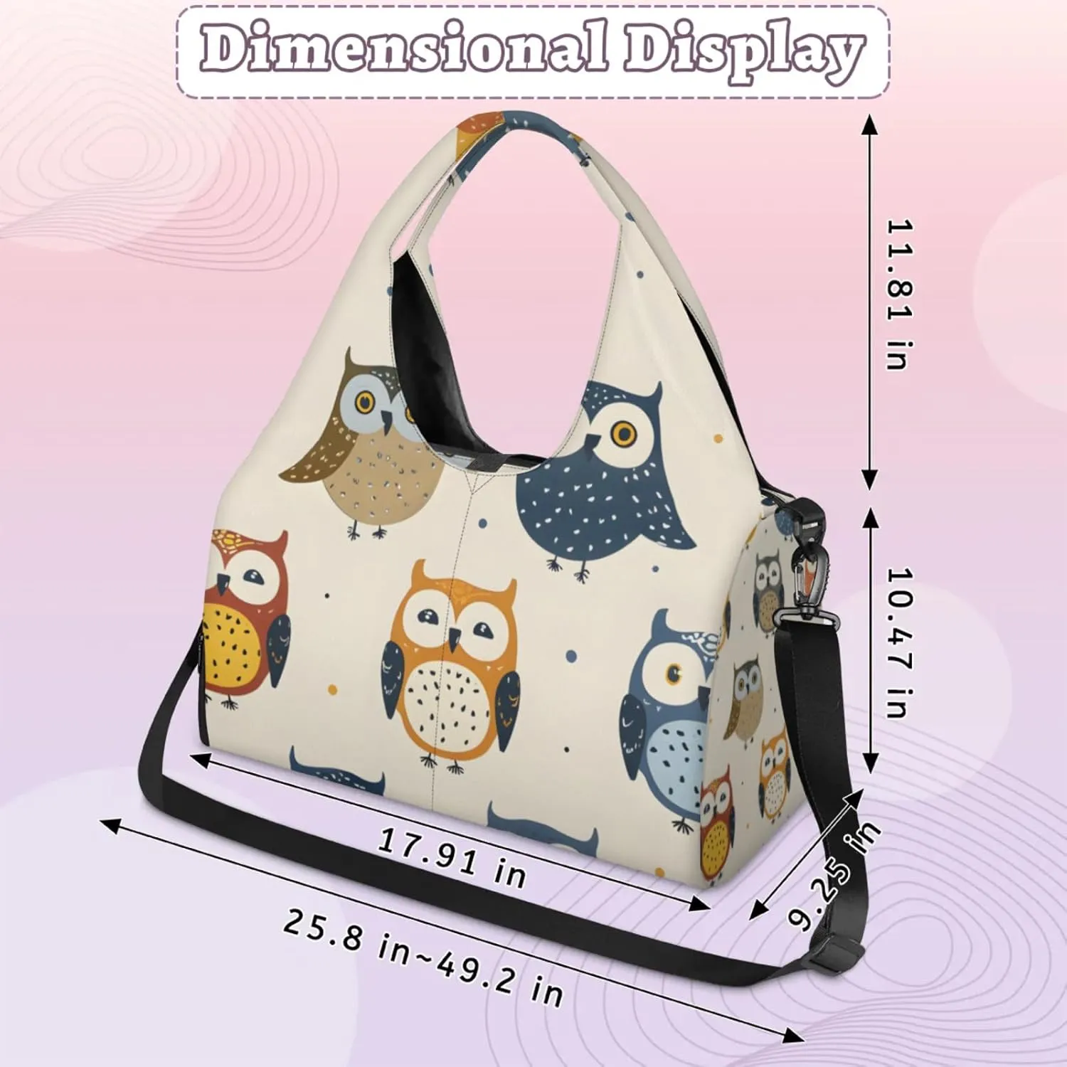 Gym Bag for Women Cartoon Owls Duffel Bag with Shoe Compartment and Yoga Mat Holder Portable Weekender Bags Travel Tote Bags