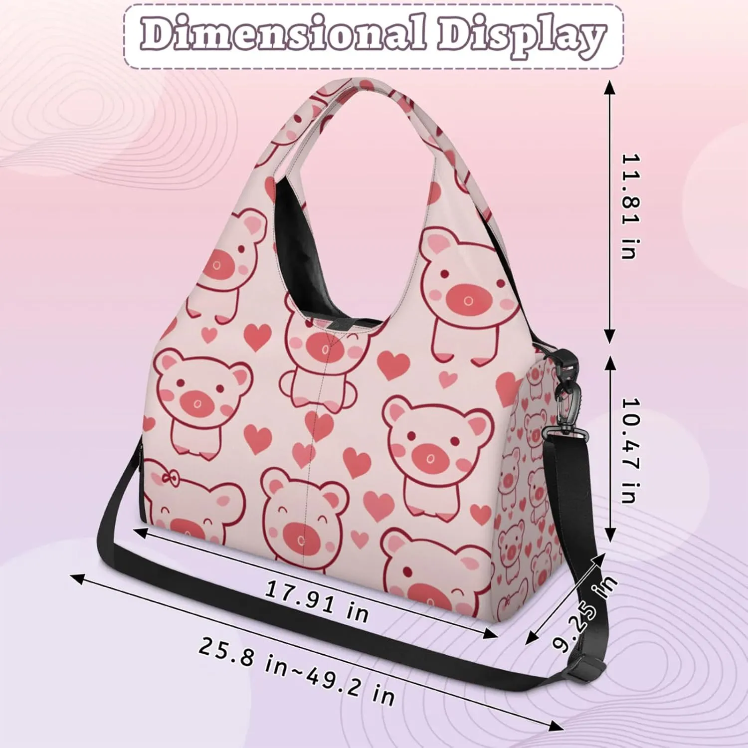 Gym Bag for Women Cartoon Pigs Duffel Bag with Shoe Compartment and Yoga Mat Holder Portable Weekender Bags Travel Tote Bags