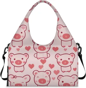 Gym Bag for Women Cartoon Pigs Duffel Bag with Shoe Compartment and Yoga Mat Holder Portable Weekender Bags Travel Tote Bags