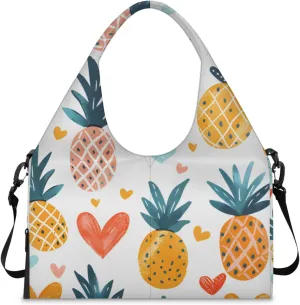 Gym Bag for Women Cartoon Pineapple Fruit Duffel Bag with Shoe Compartment and Yoga Mat Holder Portable Weekender Bags Travel Tote Bags