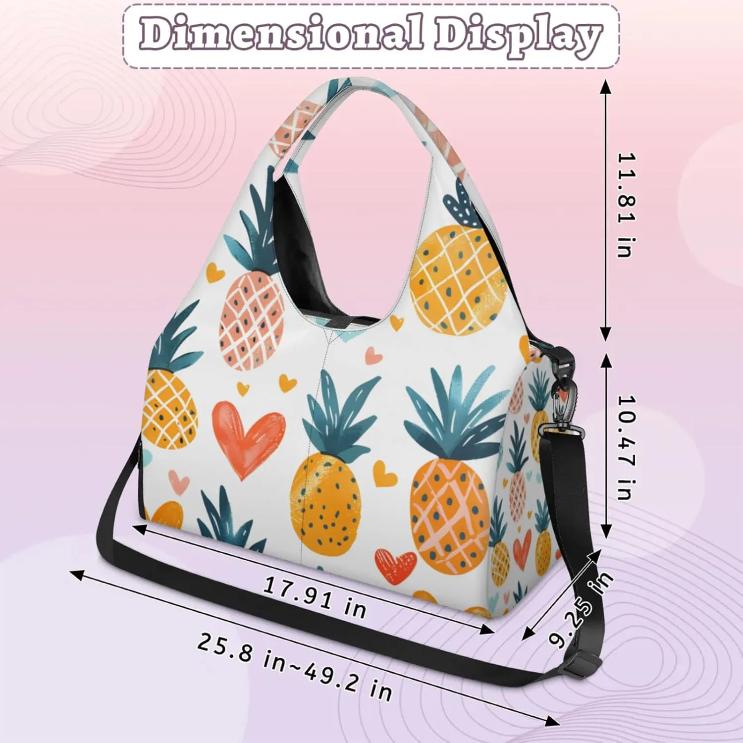 Gym Bag for Women Cartoon Pineapple Fruit Duffel Bag with Shoe Compartment and Yoga Mat Holder Portable Weekender Bags Travel Tote Bags